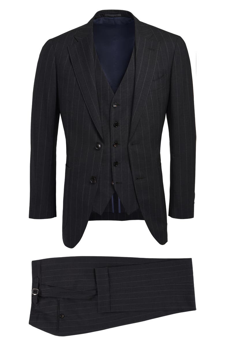 Suitsupply Pinstripe Wool Three Piece Suit, Alternate, color,