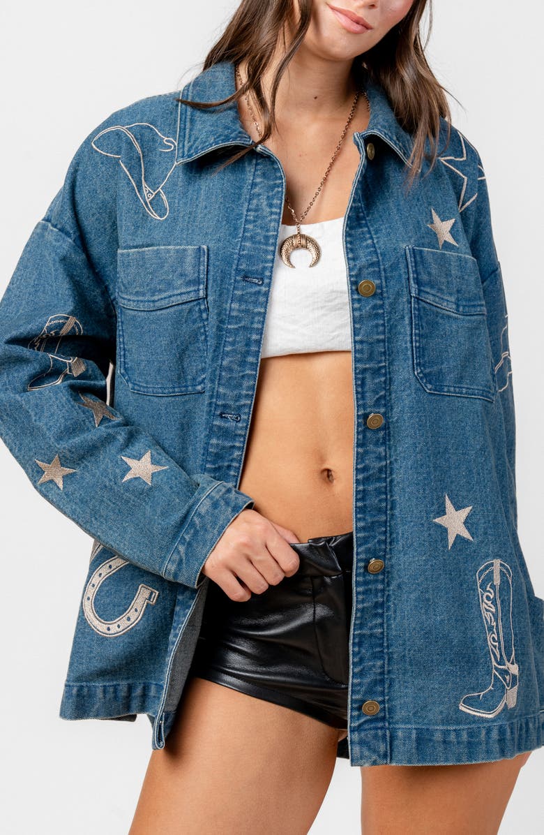 Beivy Embroidered Oversize Denim Jacket, Alternate, color,
