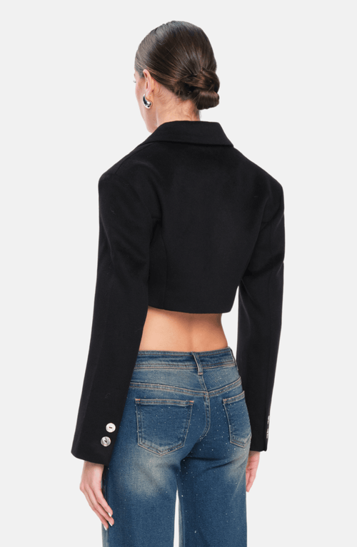 Ow Collection Nova Cropped Wool Blazer In Black