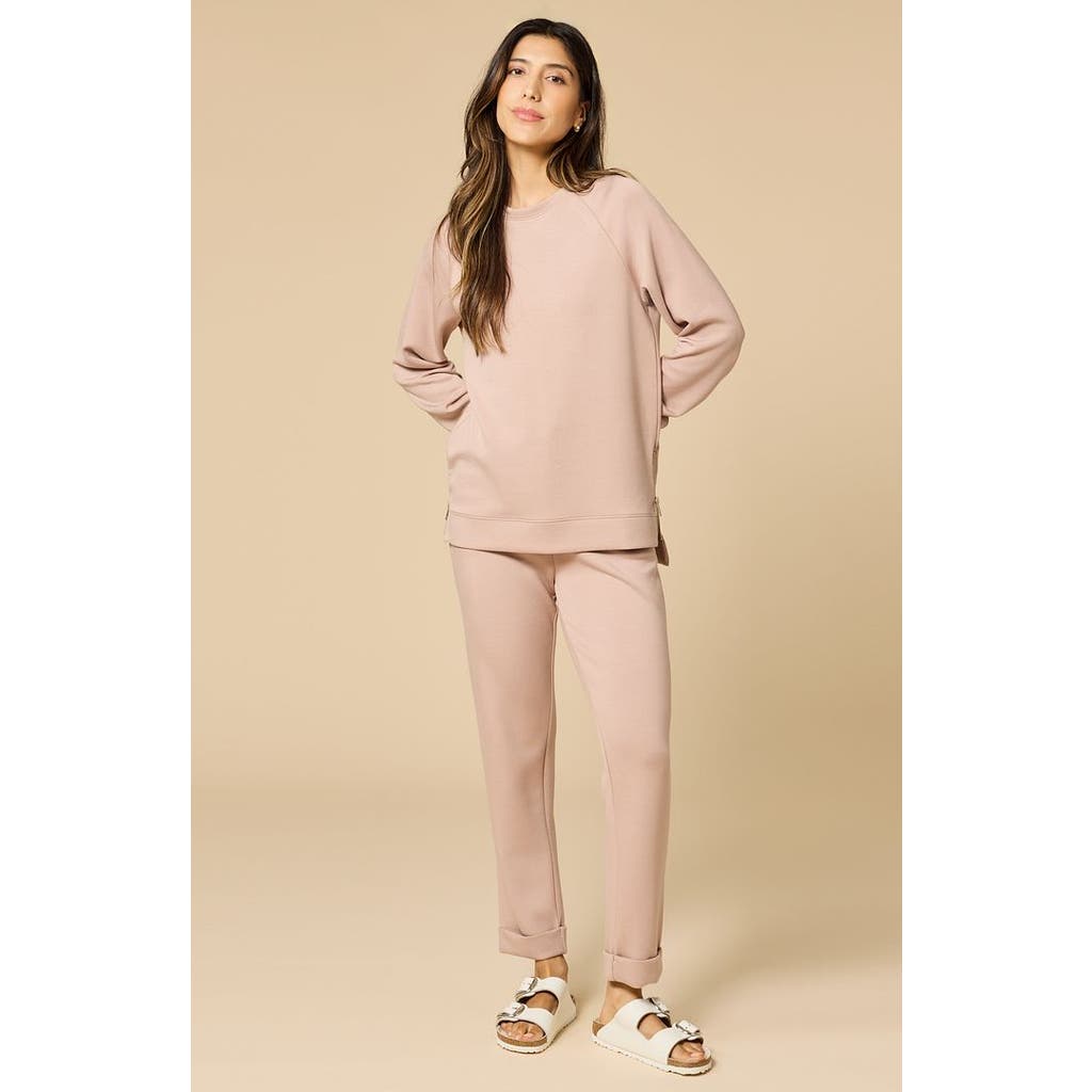 Softies Athleisure Crewneck And Crop Pant Set In Neutral