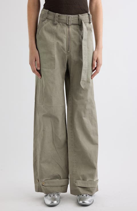 Parko Belted Cotton Stretch Gabardine Wide Leg Pants