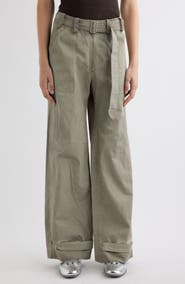 Acne Studios Parko Belted Cotton Stretch Gabardine Wide Leg Pants