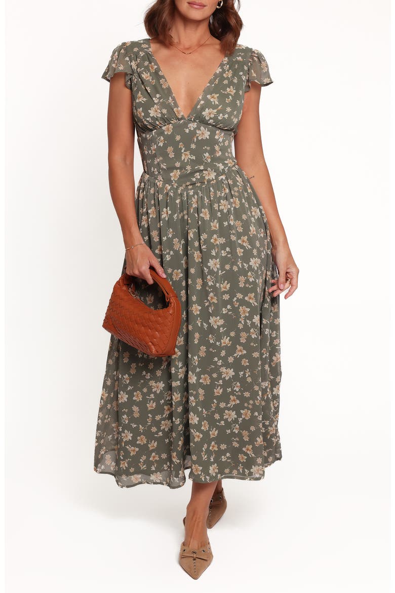 Davie Midi Dress, Main, color, OLIVE FLORAL