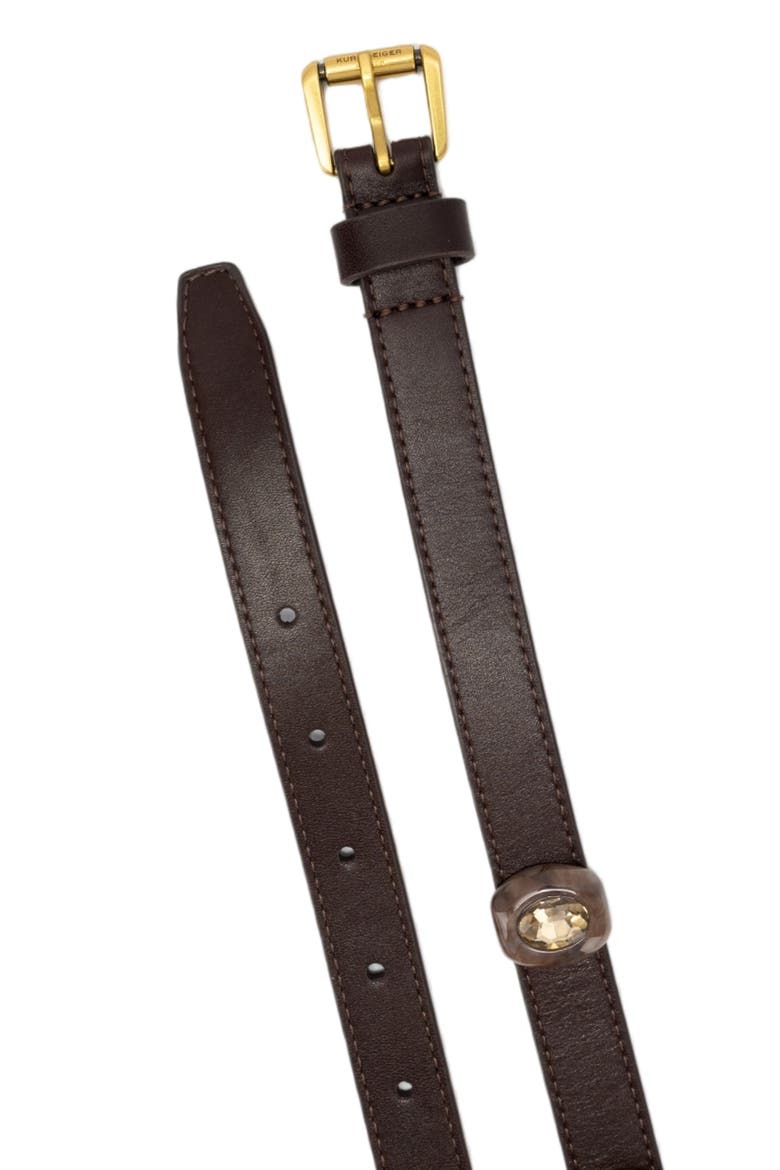 Ophelia Studded Leather Skinny Belt, Alternate, color, BROWN
