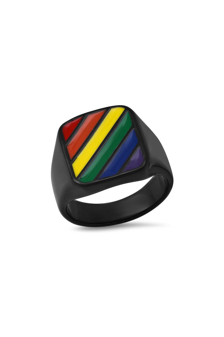 Men's Rainbow Stripe Signet Ring, Main, color, BLACK MULTI