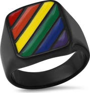 STEELTIME Men's Rainbow Stripe Signet Ring