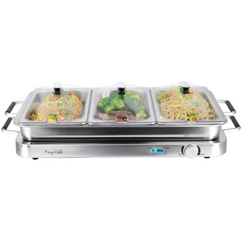 3-in-1 Electric Chaffing Buffet Server and Warming Tray with Triple 2.63 Quart Trays and 8.6 Quart Baking Pan