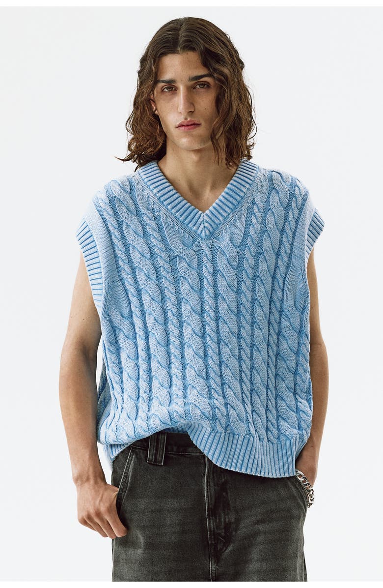 H&M Relaxed Fit Cotton Sweater Vest, Alternate, color, Light Dusty Blue