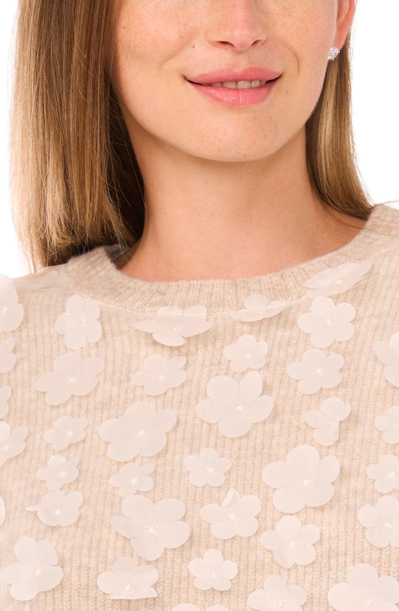 CeCe Floral Appliqué Crewneck Sweater, Alternate, color, Oatmeal