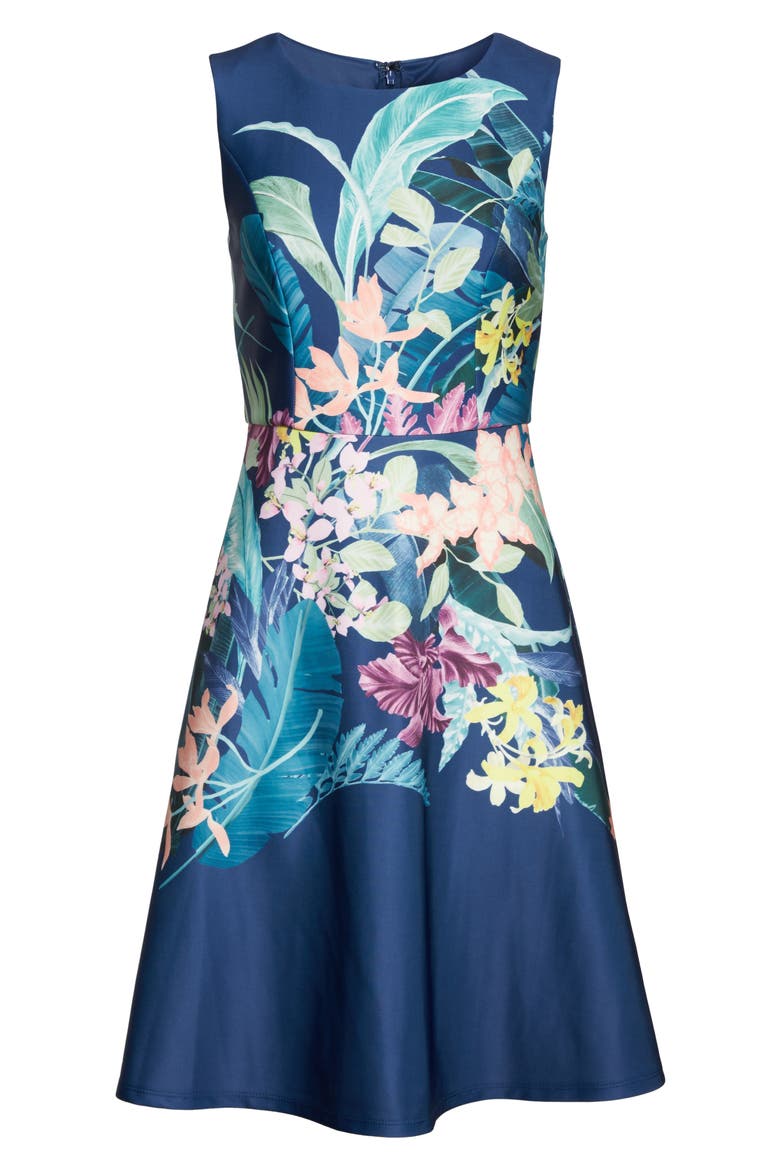 Scuba Fit & Flare Dress, Alternate, color, NAVY MULTI