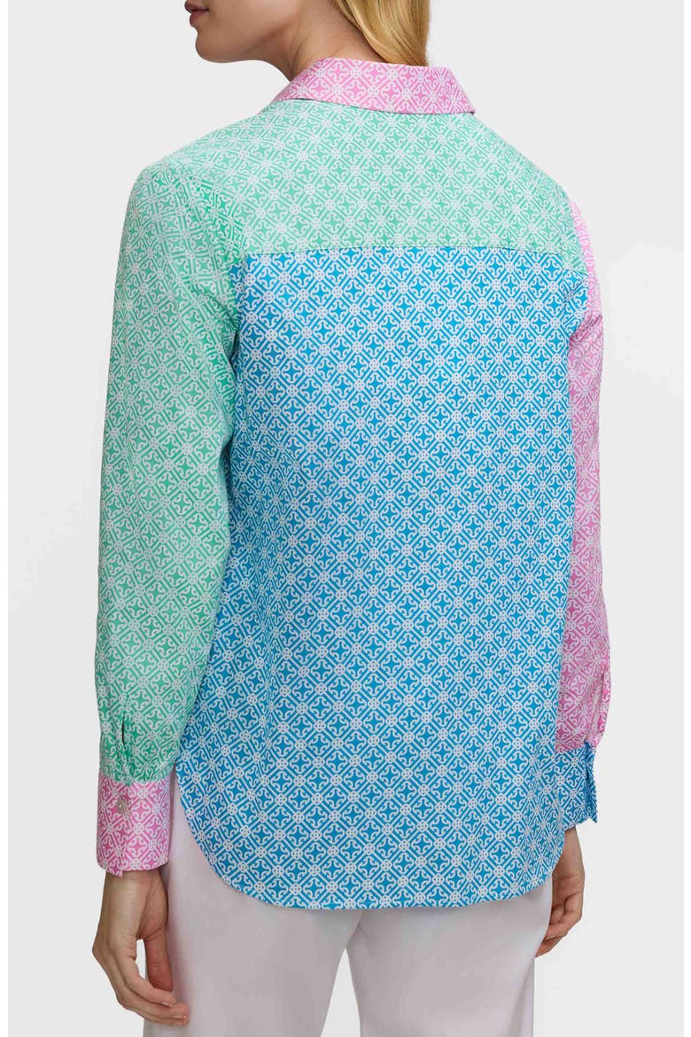 Meghan Geo Lattice Cotton Button-Up Shirt, Alternate, color, PINK/ MULTI