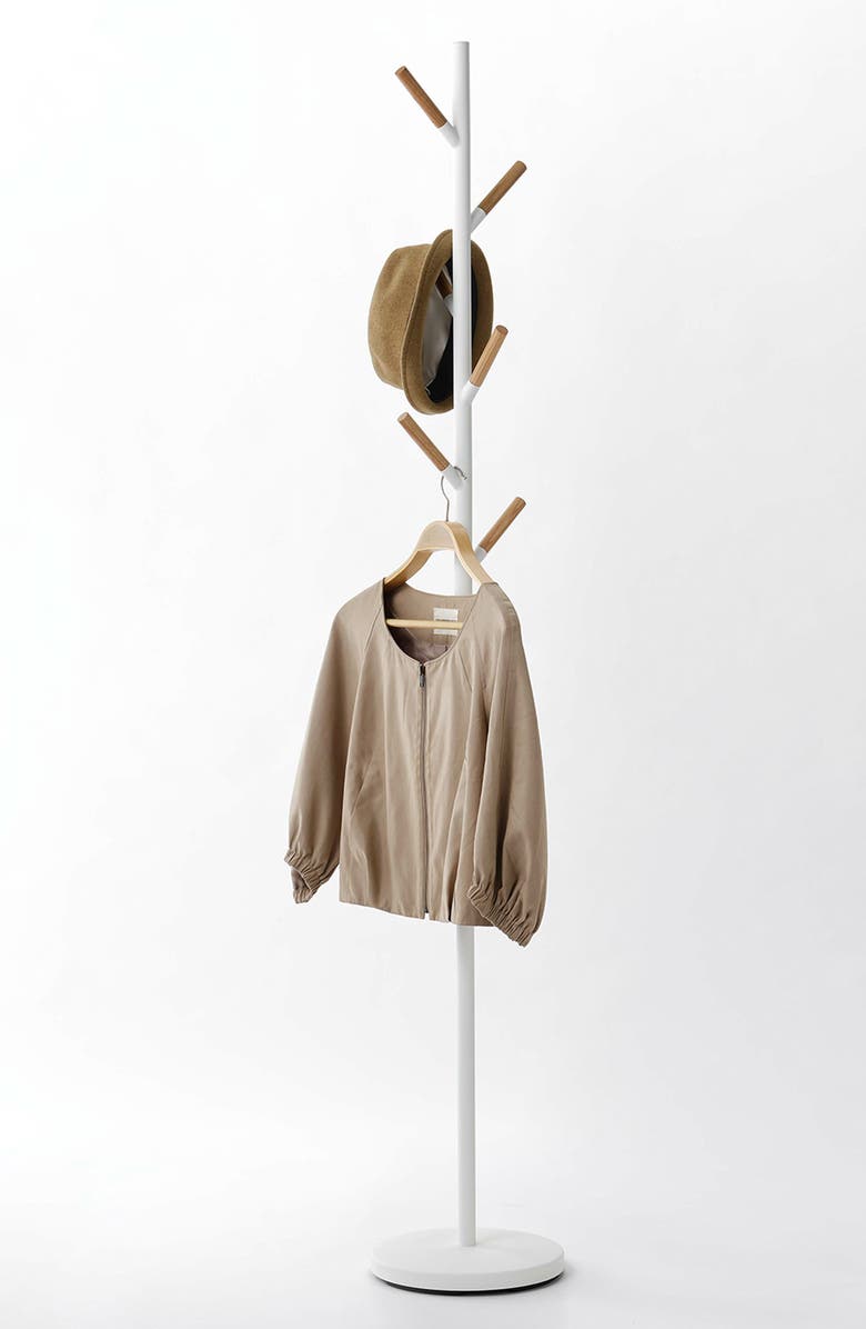 Yamazaki Wood Tipped Steel Coat Rack, Alternate, color, White