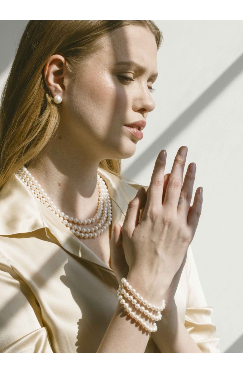 The Pearl Source Triple Strand Freshwater Pearl Necklace, Alternate, color, White Gold - Polished Clasp