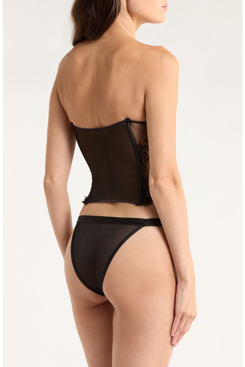Harlow Mesh & Lace Bustier & Open Crotch Briefs Set, Alternate, color, BLACK