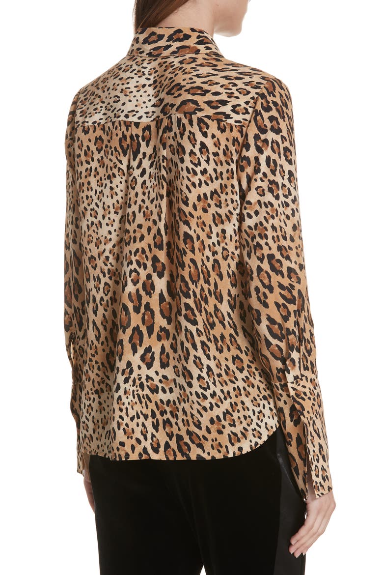 Leopard Print Silk Blouse, Alternate, color, CAMEL MULTI