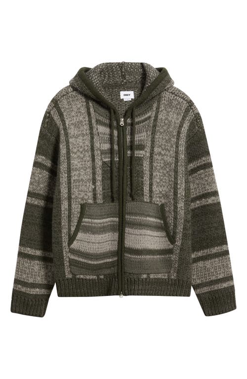 Obey Baja Zip Hooded Cardigan In Green