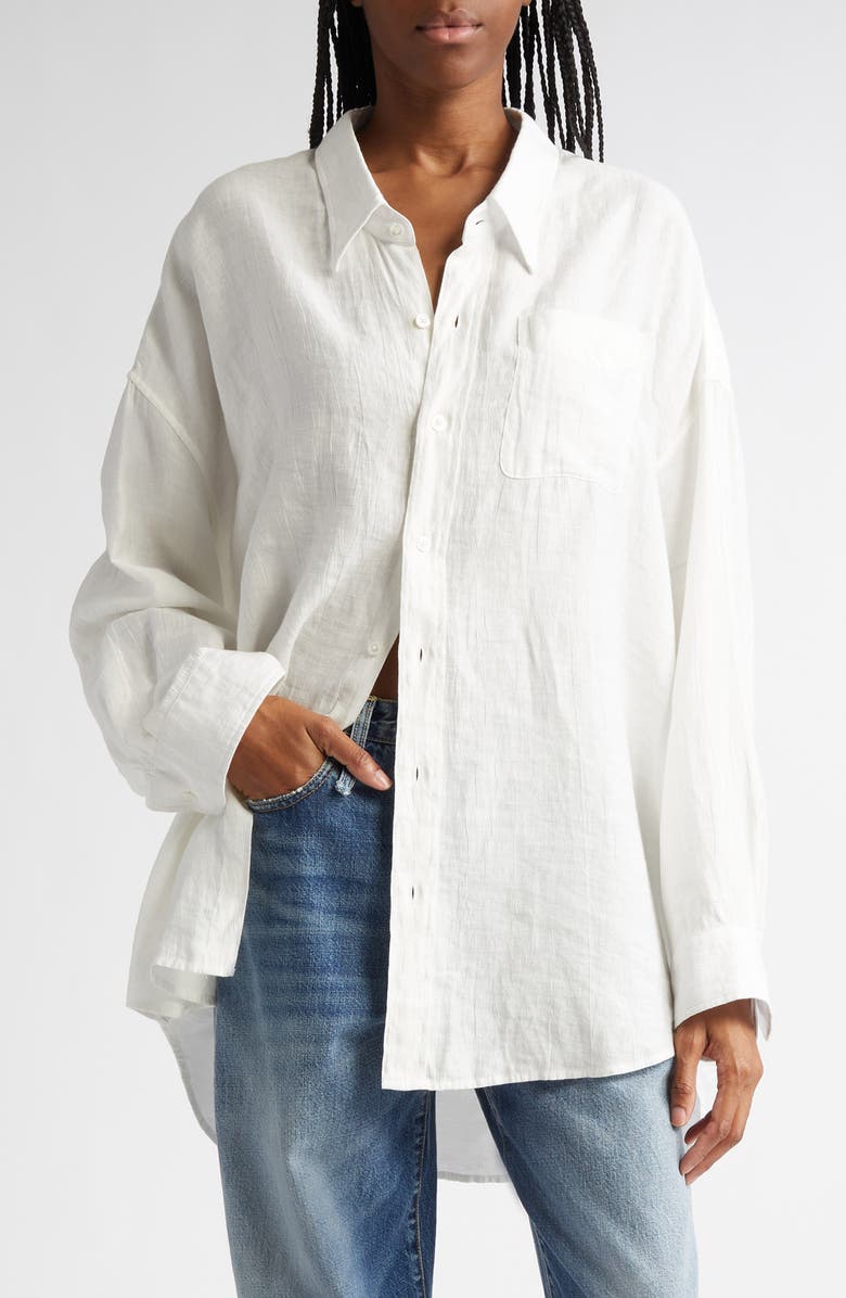 R13 Drop Neck Linen Blend Button-Up Shirt, Main, color,