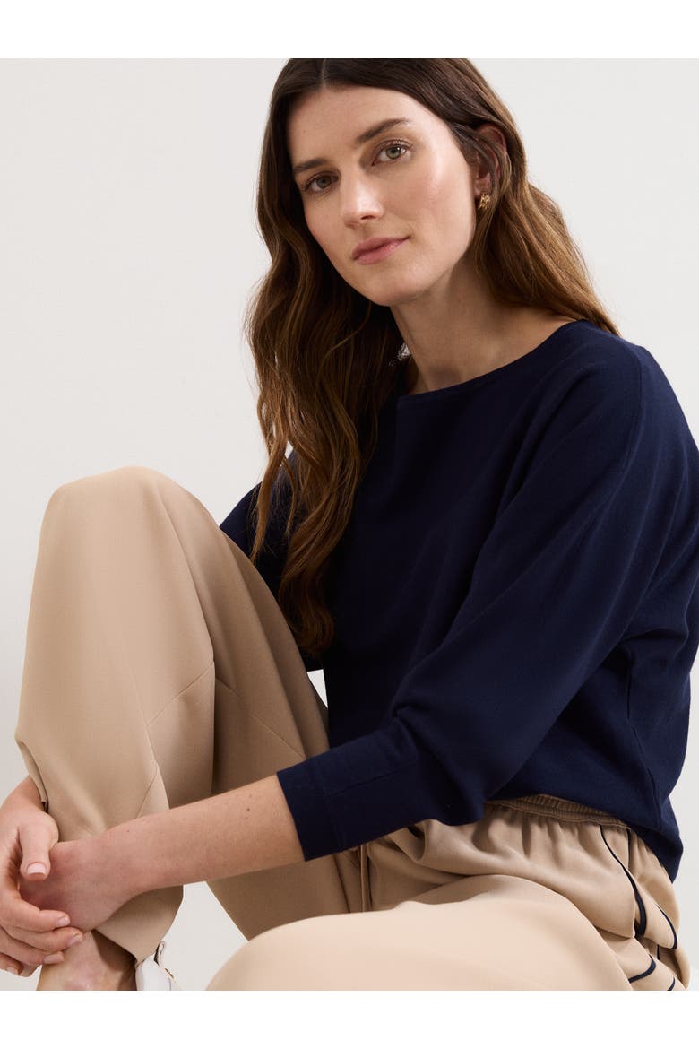Cristine Slash-Neck Knitted Jumper, Alternate, color, Navy