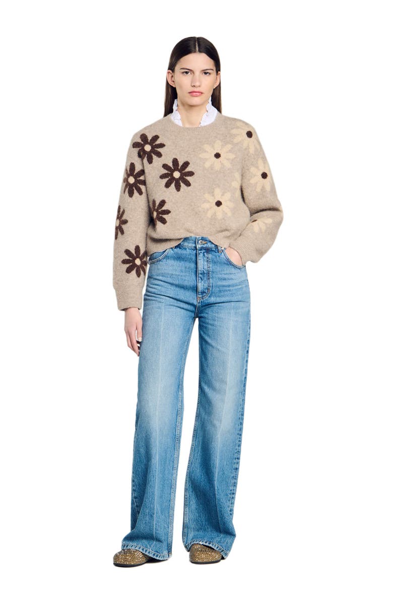 SANDRO Floral knit sweater, Alternate, color, 