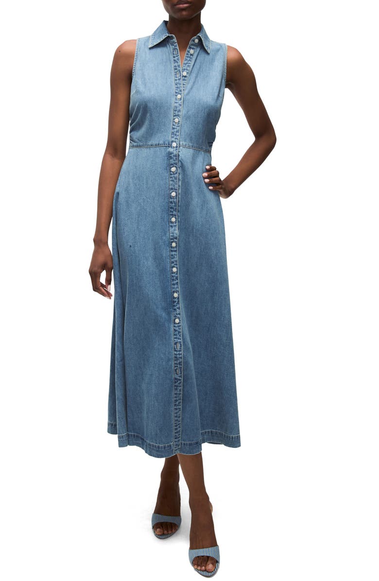 Veronica Beard Fuller Sleeveless Denim Midi Shirtdress, Main, color, Starlight