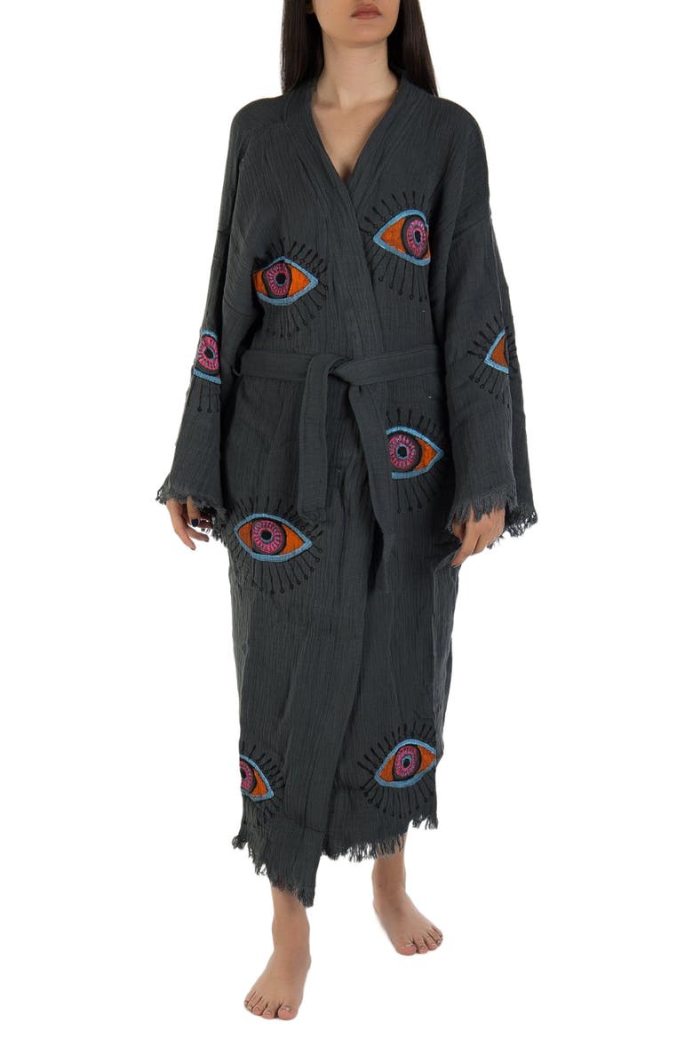 Forever & Always Shoes Aria Evil Eye Handmade Cotton Kimono, Alternate, color, Dark Grey