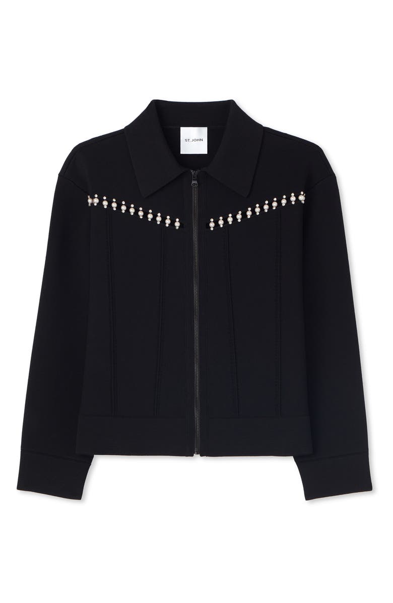 St. John Collection Embellished Zip Front Milano Knit Jacket, Alternate, color, 