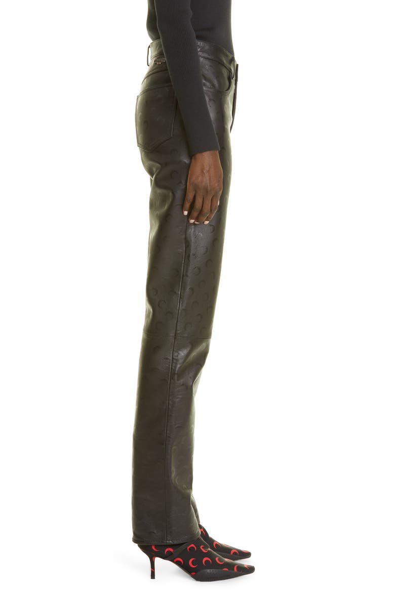 Marine Serre Moon High Waist Straight Leg Leather Pants, Alternate, color,