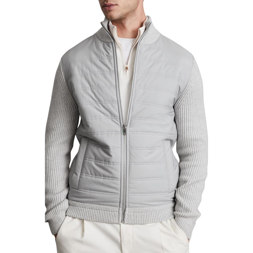 Reiss Soft Grey Hybrid Quilt And Knit Zip-through Jacket In Gray