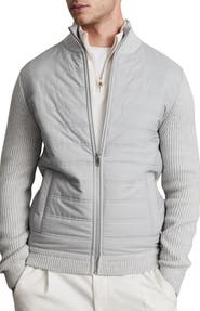 Reiss Trainer Quilted & Ribbed Hybrid Jacket