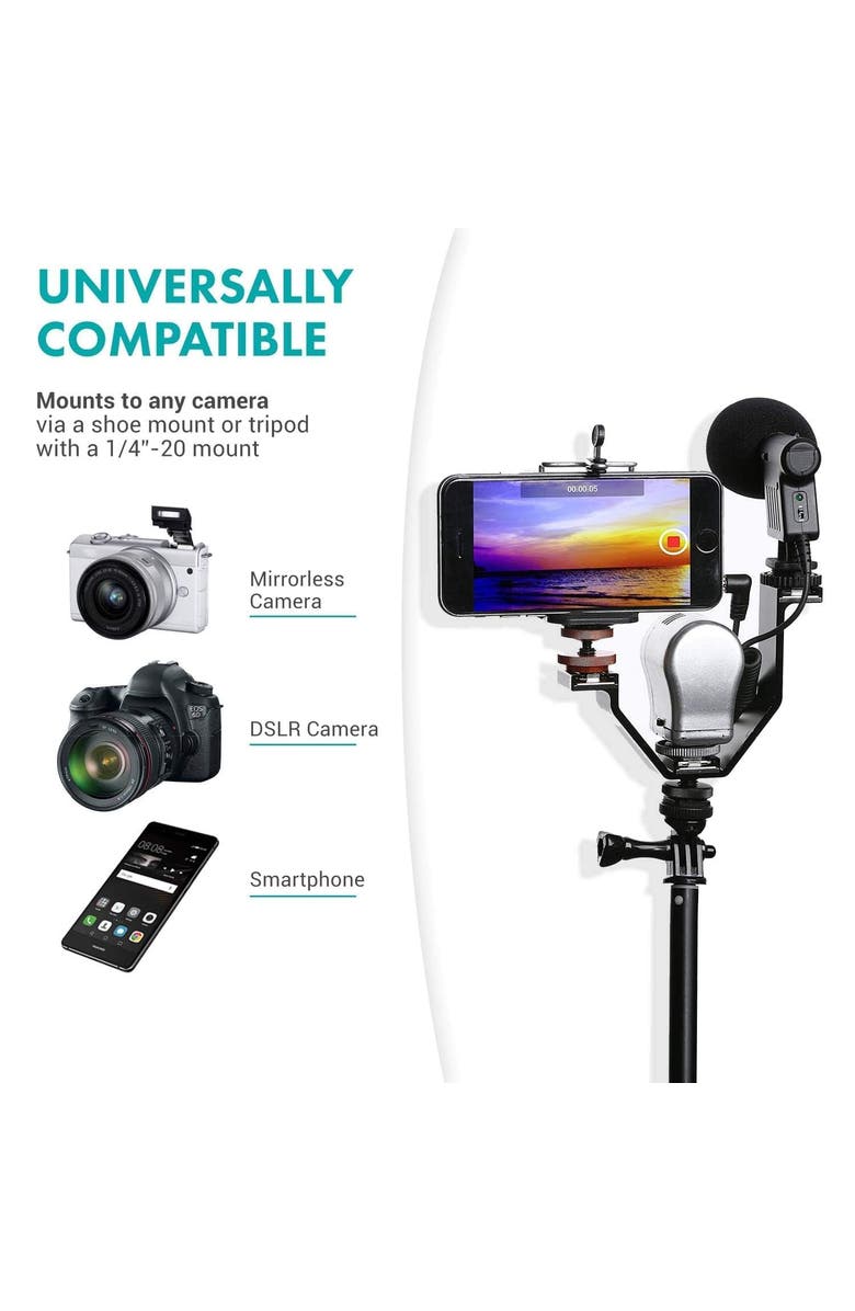 MOVO Triple Shoe Bracket - Camera V Bracket for Lights, Monitors, Microphones and More, Alternate, color, Black