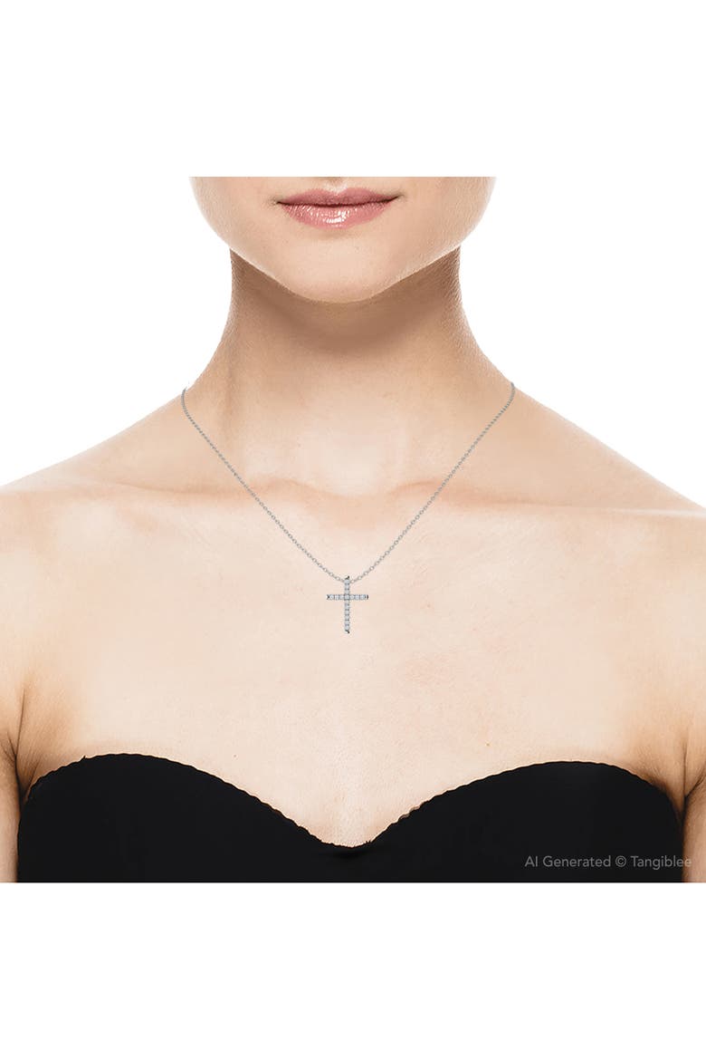 1/2 Ct EX3 Lab Grown Diamond Cross Pendant Necklace 1" Tall 14k Gold, Alternate, color, 14k White Gold