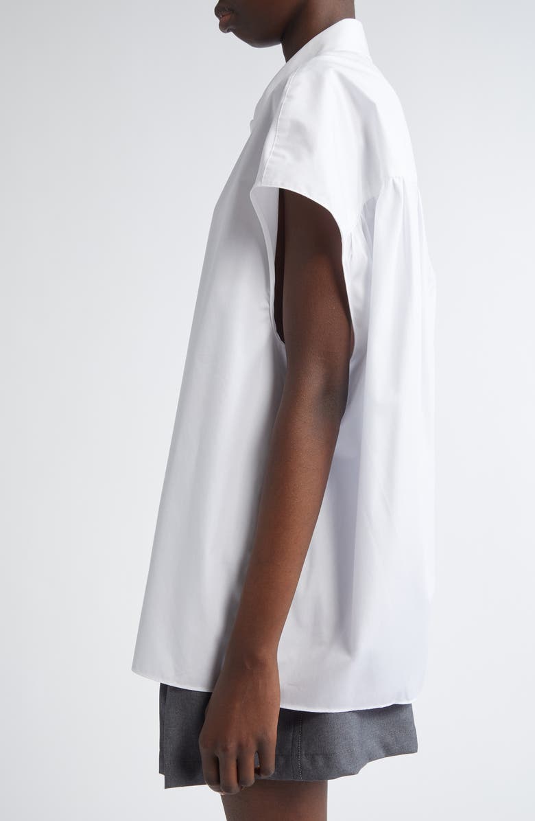 Marni Embroidered Logo Sleeveless Cotton Poplin Cocoon Shirt, Alternate, color, Lily/ White