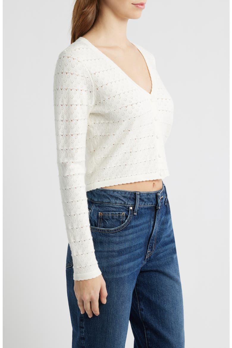 Pointelle V-Neck Crop Cardigan, Alternate, color, IVORY