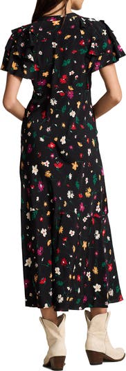 Nime Floral Mulberry Silk Crepe Midi Dress