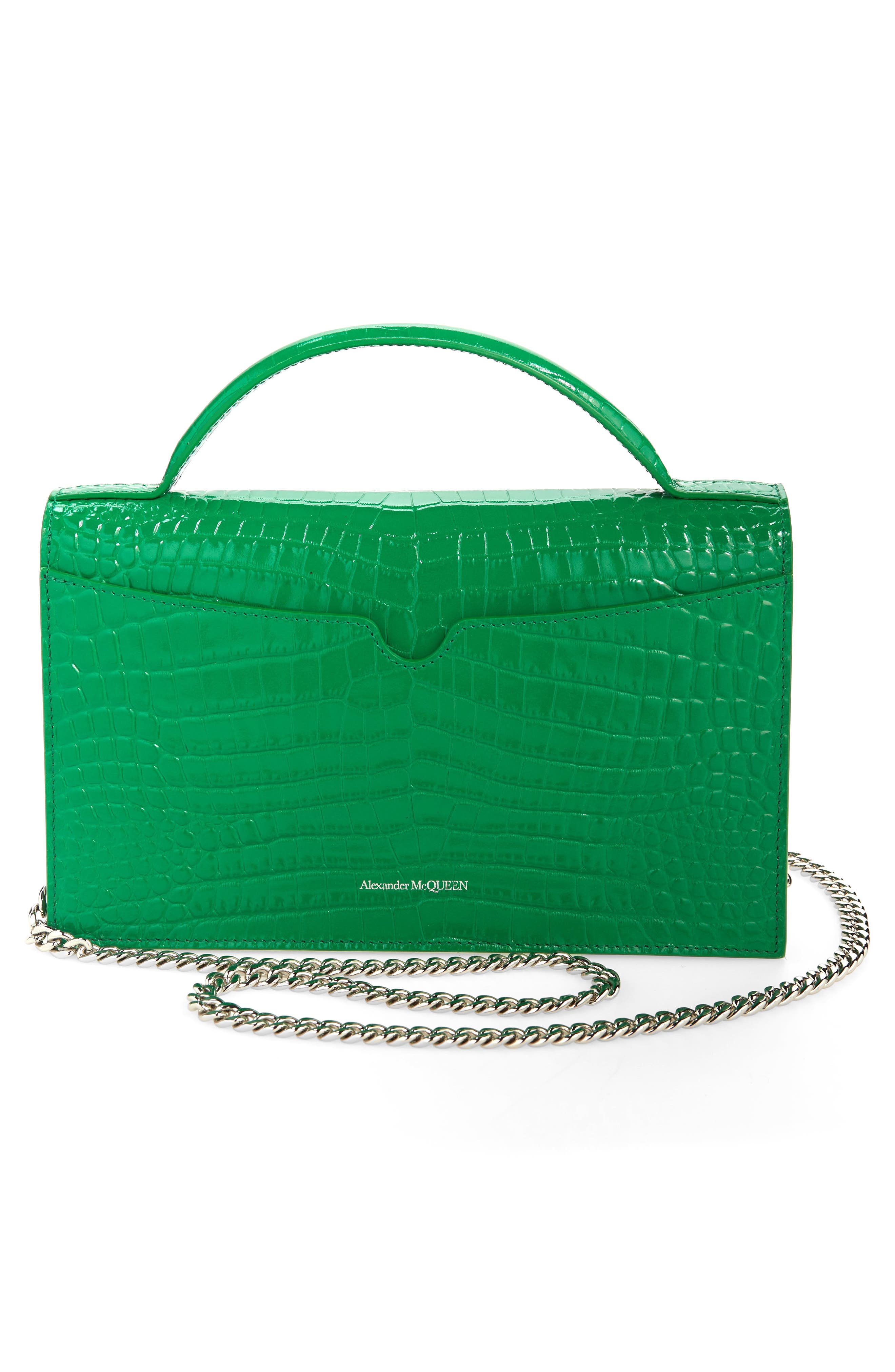 McQueen Medium Skull Croc Embossed Leather Crossbody Bag, Alternate, color, 