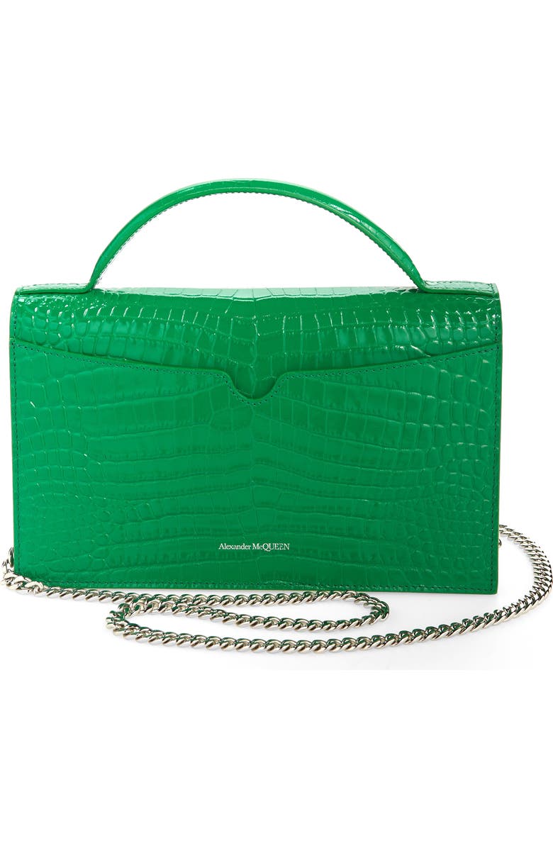 McQueen Medium Skull Croc Embossed Leather Crossbody Bag, Alternate, color,