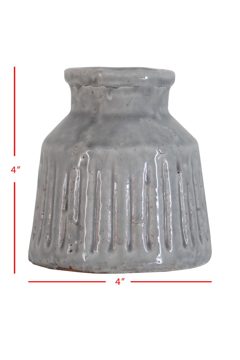 Handmade Gray Terracotta Vase with Carved Stripes, Alternate, color, Gray