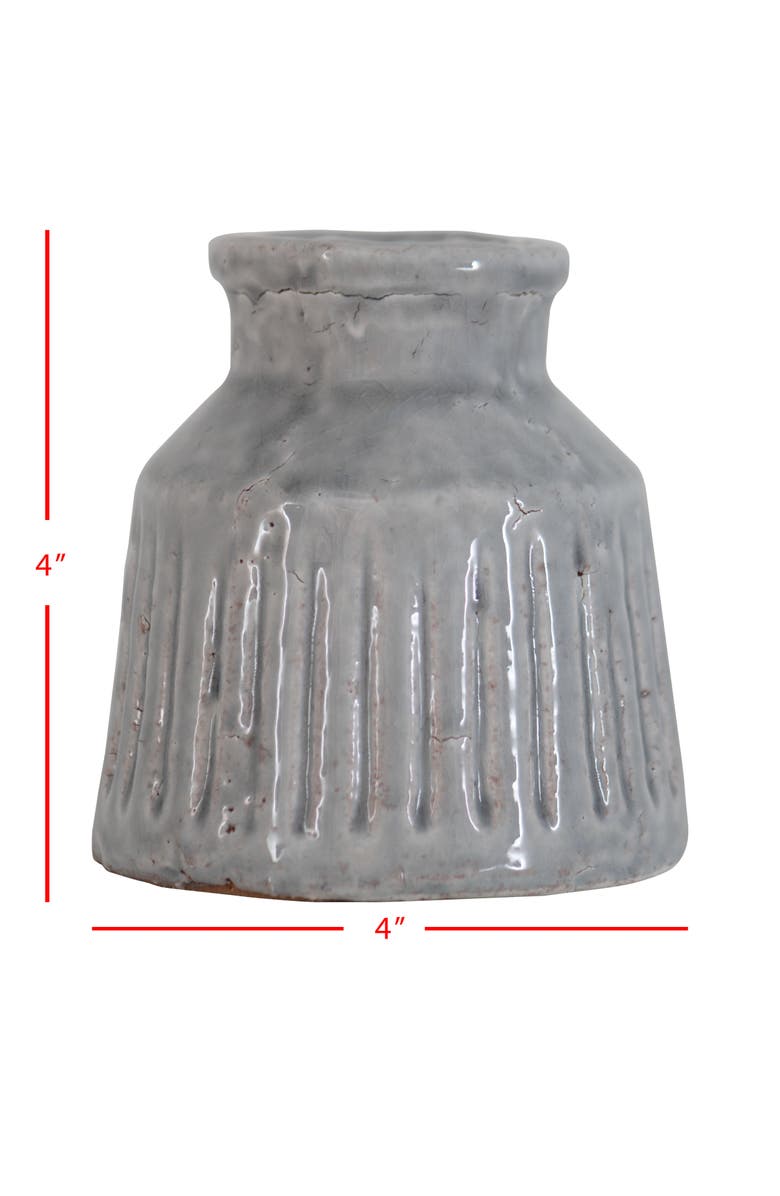 Foreside Home and Garden Handmade Gray Terracotta Vase with Carved Stripes, Alternate, color, Gray