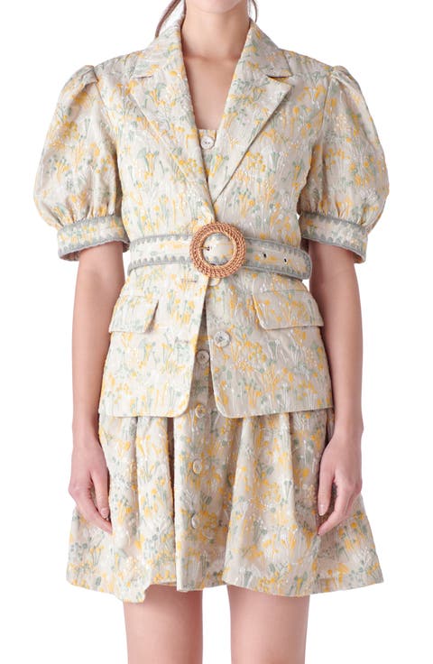 Floral Embroidered Puff Sleeve Blazer