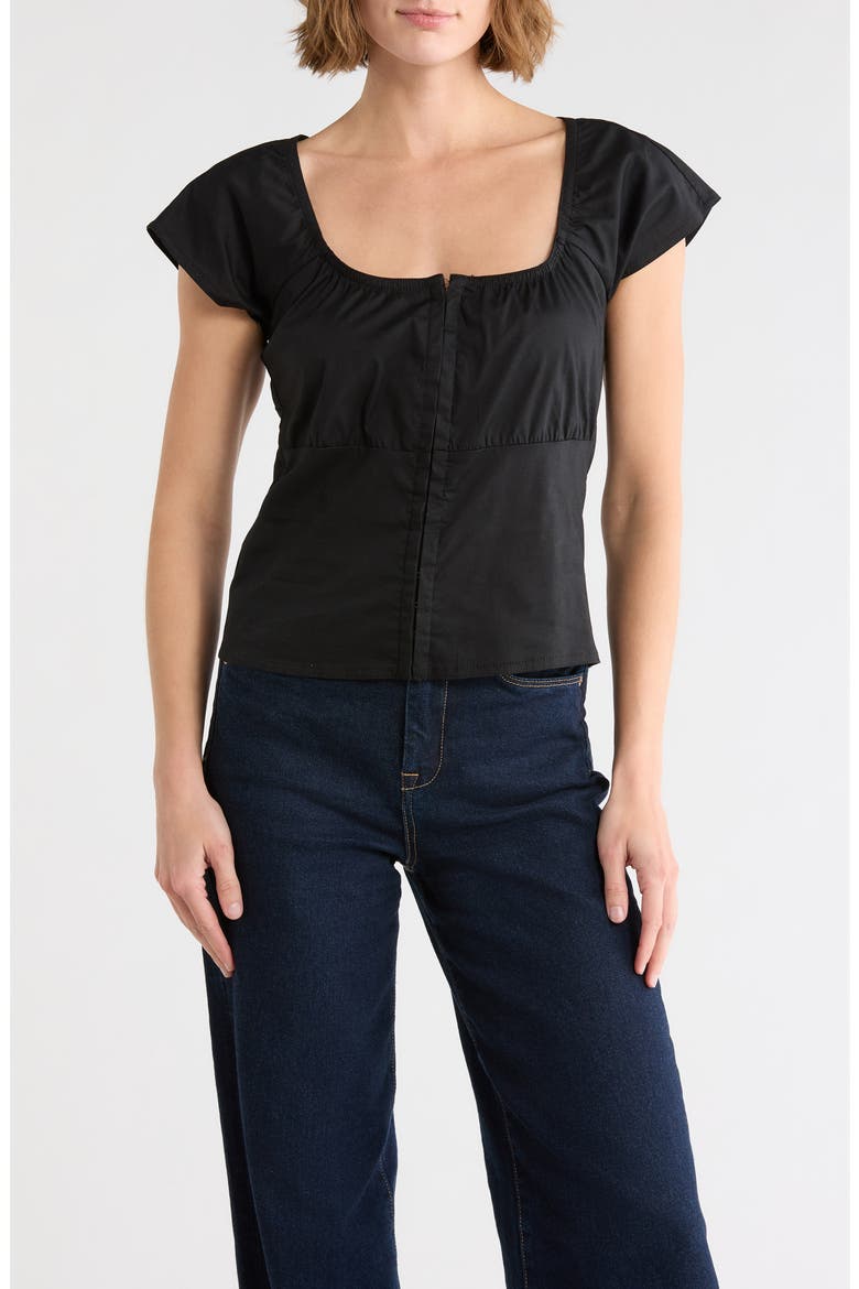 Fitted Milkmaid Top, Main, color, BLACK