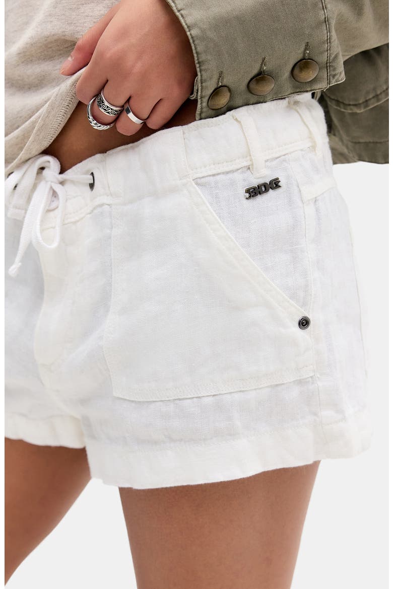 Linen & Cotton Drawstring Shorts, Alternate, color, WHITE