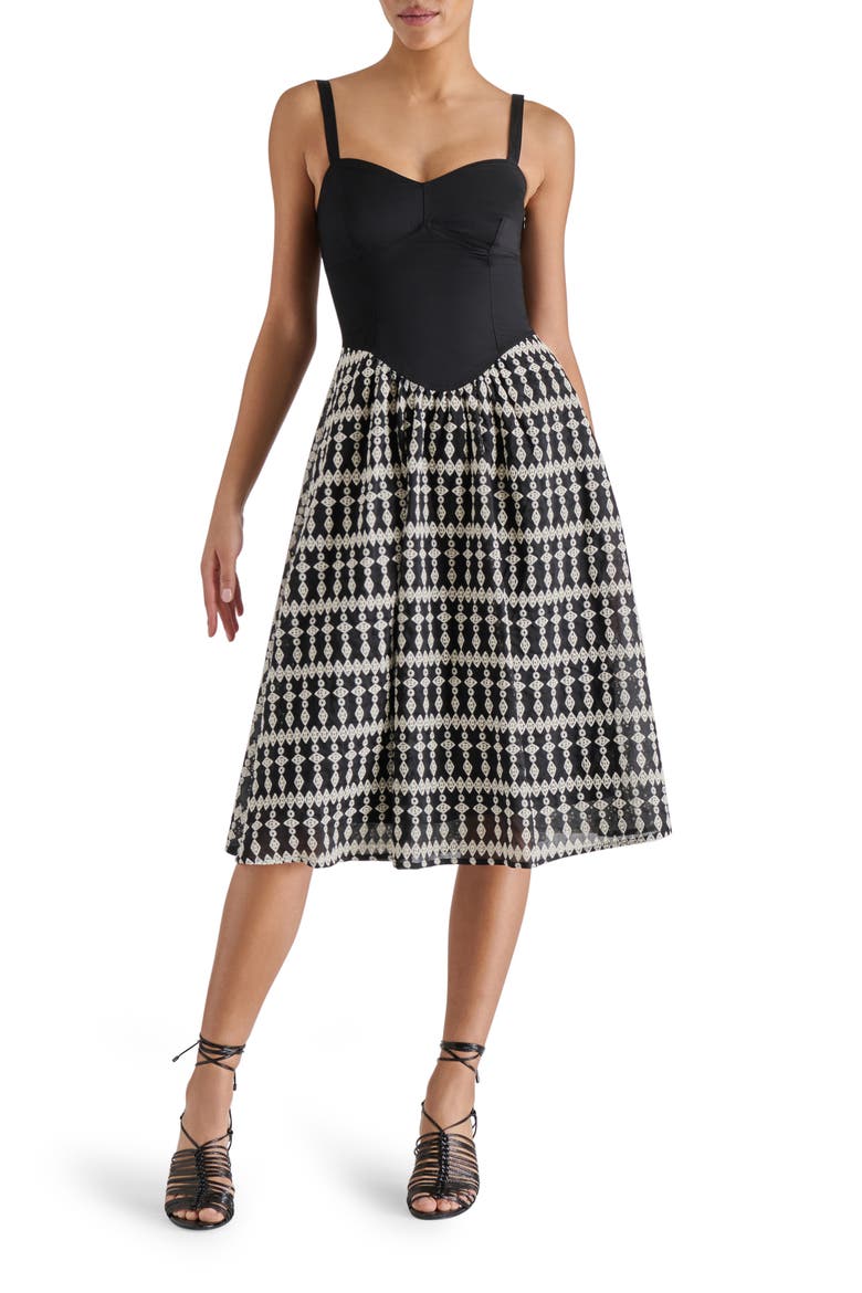 Aster Sleeveless Stretch Cotton Fit & Flare Dress, Main, color, BLACK/ WHITE