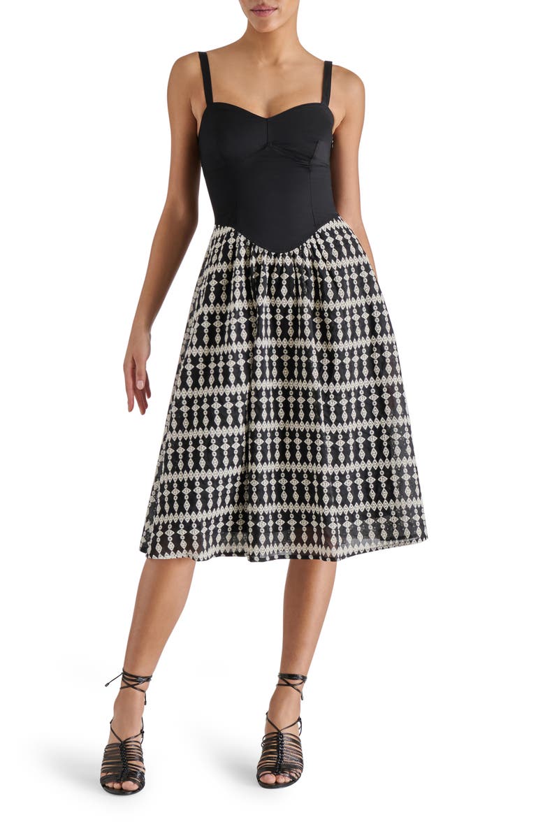 Steve Madden Aster Sleeveless Stretch Cotton Fit & Flare Dress, Main, color, Black/ White