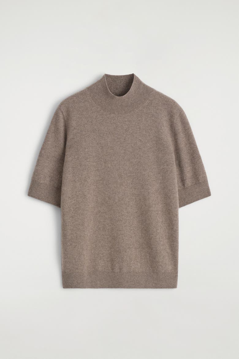 Cashmere Mock-Neck T-Shirt, Alternate, color, MOLE