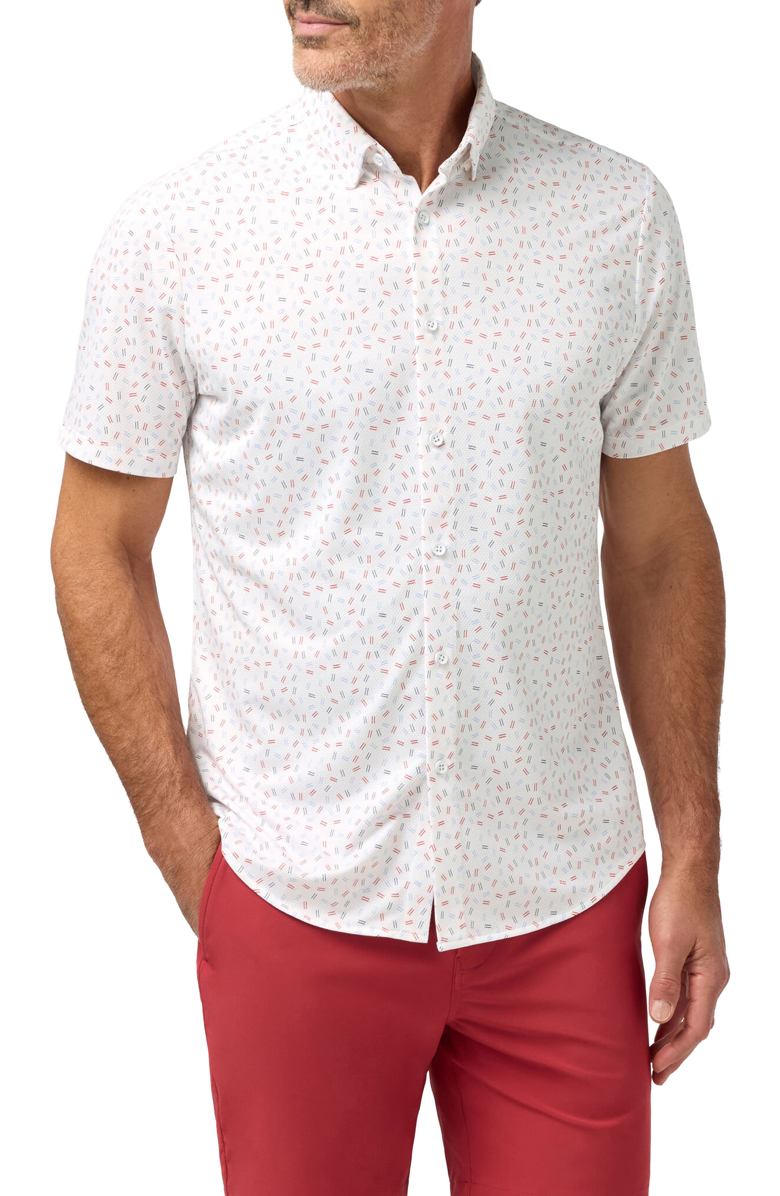 Haylard Trim Fit Red Scattered Dash Short Sleeve Button-Up Shirt
