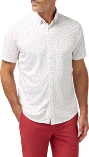 Mizzen+Main Halyard Trim Fit Red Scattered Dash Short Sleeve Performance Button-Up Shirt