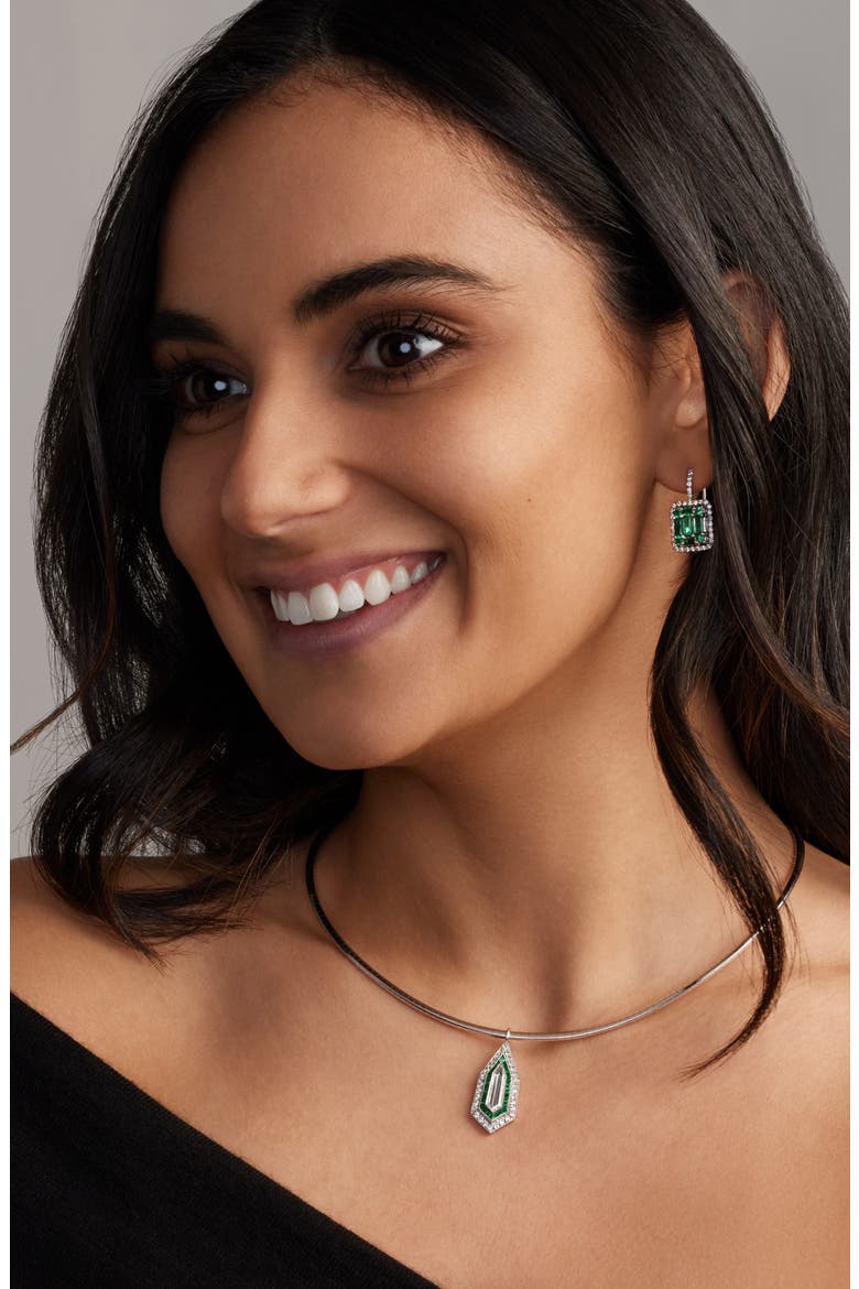 Diamond Kite Emerald Pendant Necklace, Alternate, color, PLATINUM