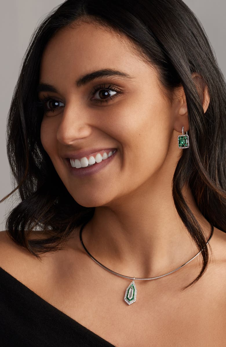 Mindi Mond Diamond Kite Emerald Pendant Necklace, Alternate, color, Platinum
