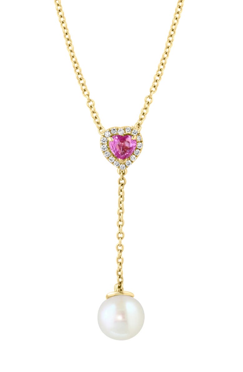 EFFY Pink Sapphire Heart, Diamond & Freshwater Pearl Y-Necklace, Alternate, color,