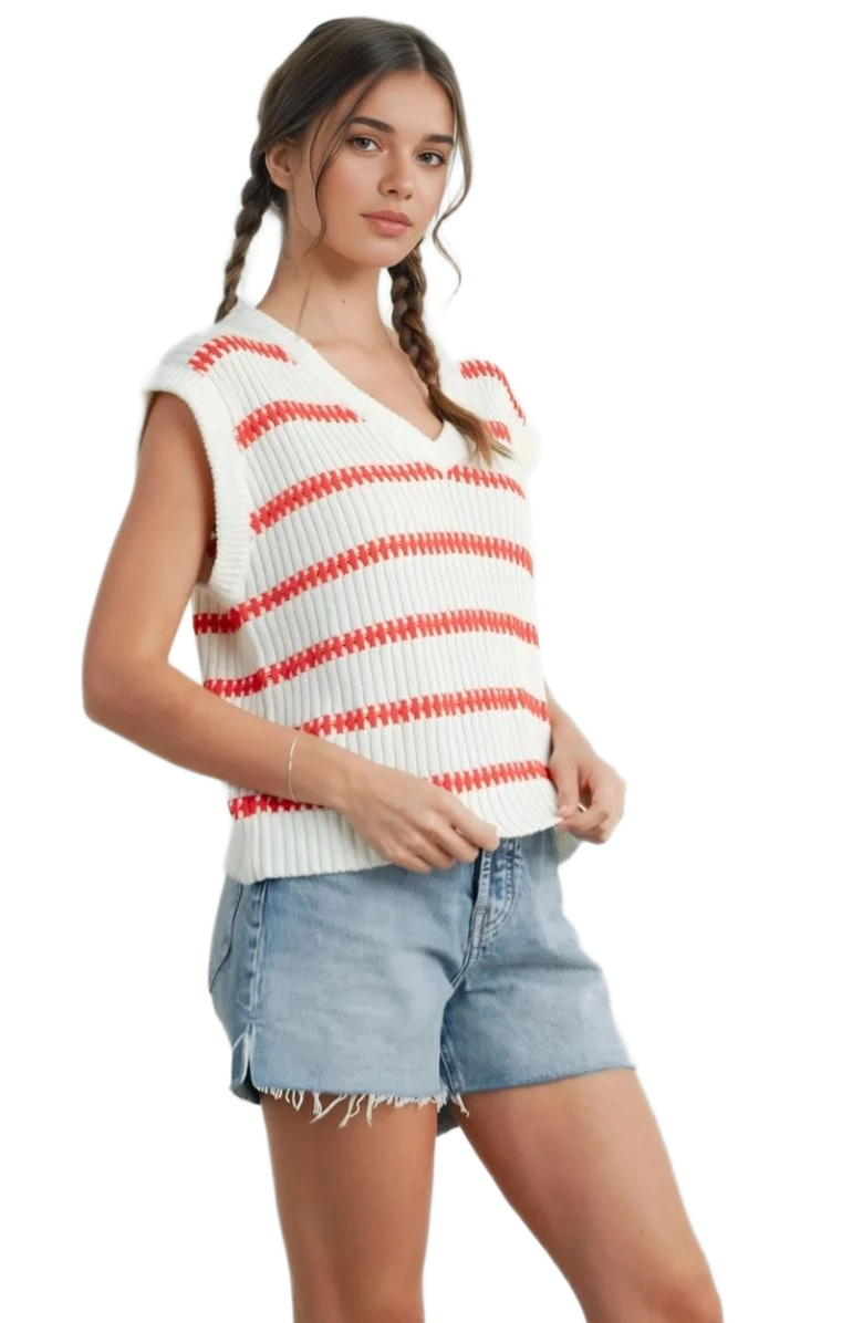Knit and Lounge Striped Sleeveless V-Neck Knit Sweater Vest, Alternate, color, 